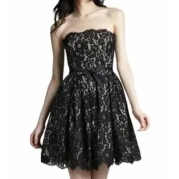 Black Strapless Lace Fit Flare Mini Dress SMALL Cocktail Retro Rockabilly Party - Picture 6 of 7
